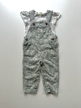 OshKosh Baby Girl Floral Print Overalls, Green, plus onesie, 12 months